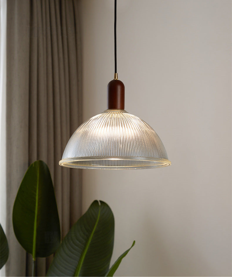 Japanese Red Wood Glass Pendant Light