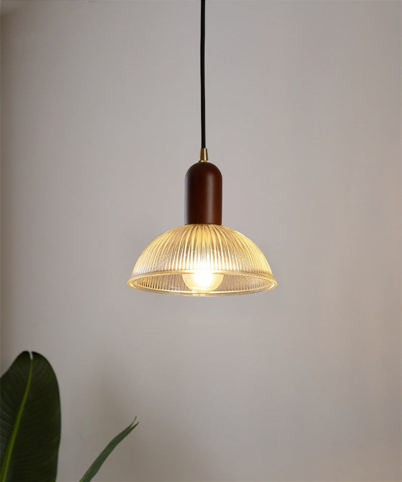 Japanese Red Wood Glass Pendant Light