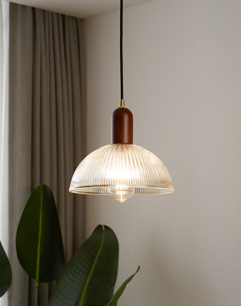 Japanese Red Wood Glass Pendant Light