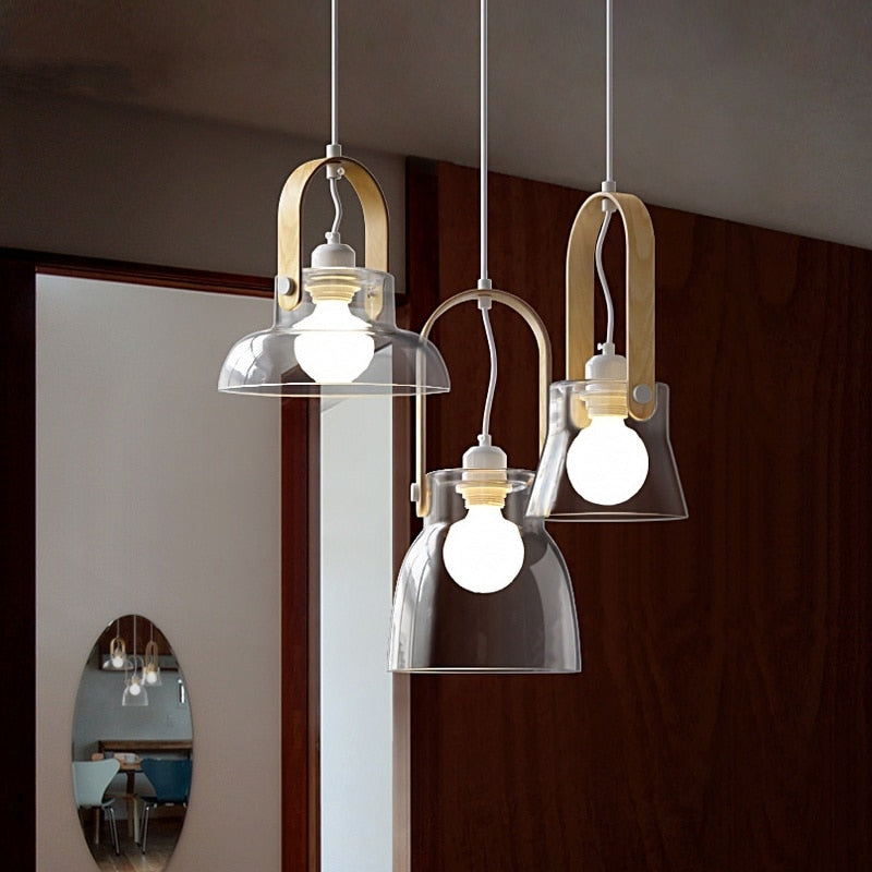 Nordic Wood Handle Glass Pendant Light