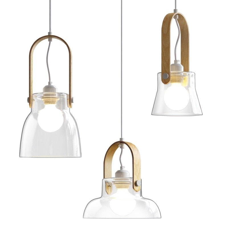 Nordic Wood Handle Glass Pendant Light