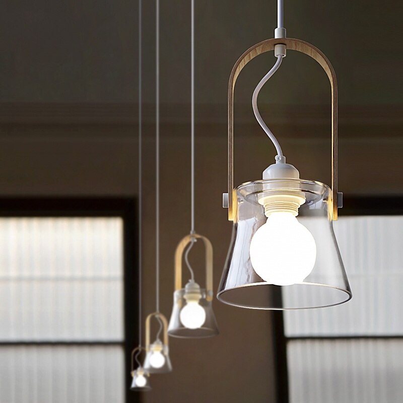 Nordic Wood Handle Glass Pendant Light