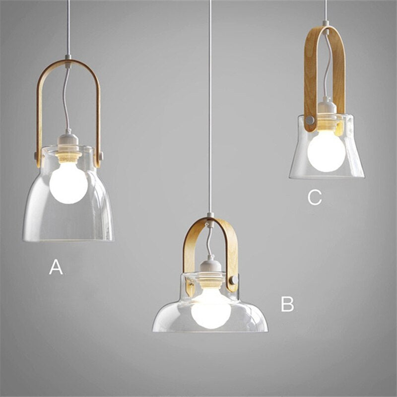 Nordic Wood Handle Glass Pendant Light