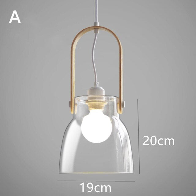 Nordic Wood Handle Glass Pendant Light