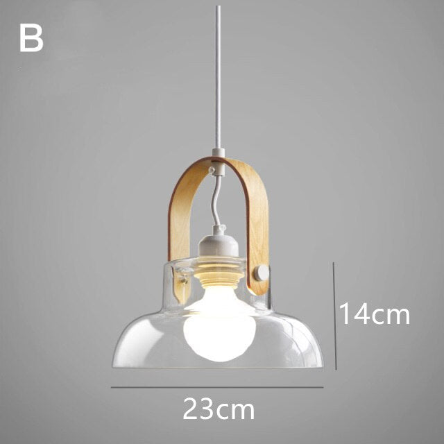 Nordic Wood Handle Glass Pendant Light