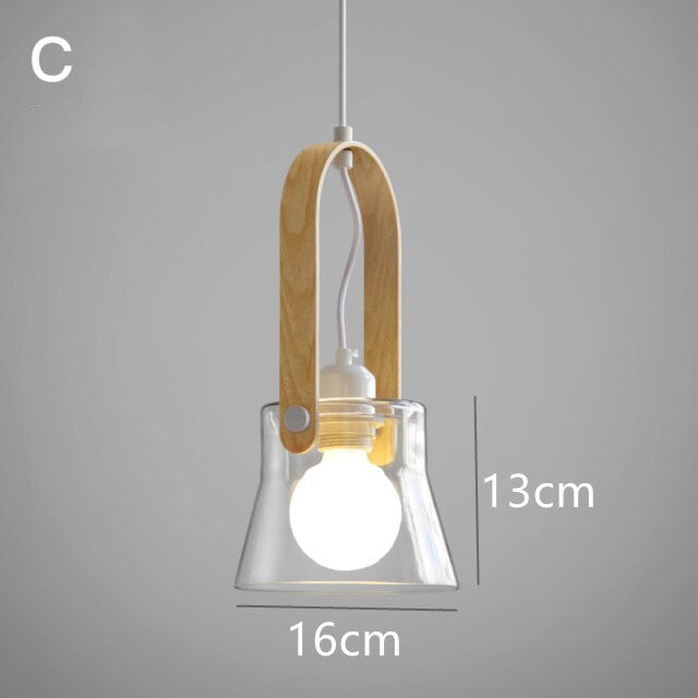 Nordic Wood Handle Glass Pendant Light