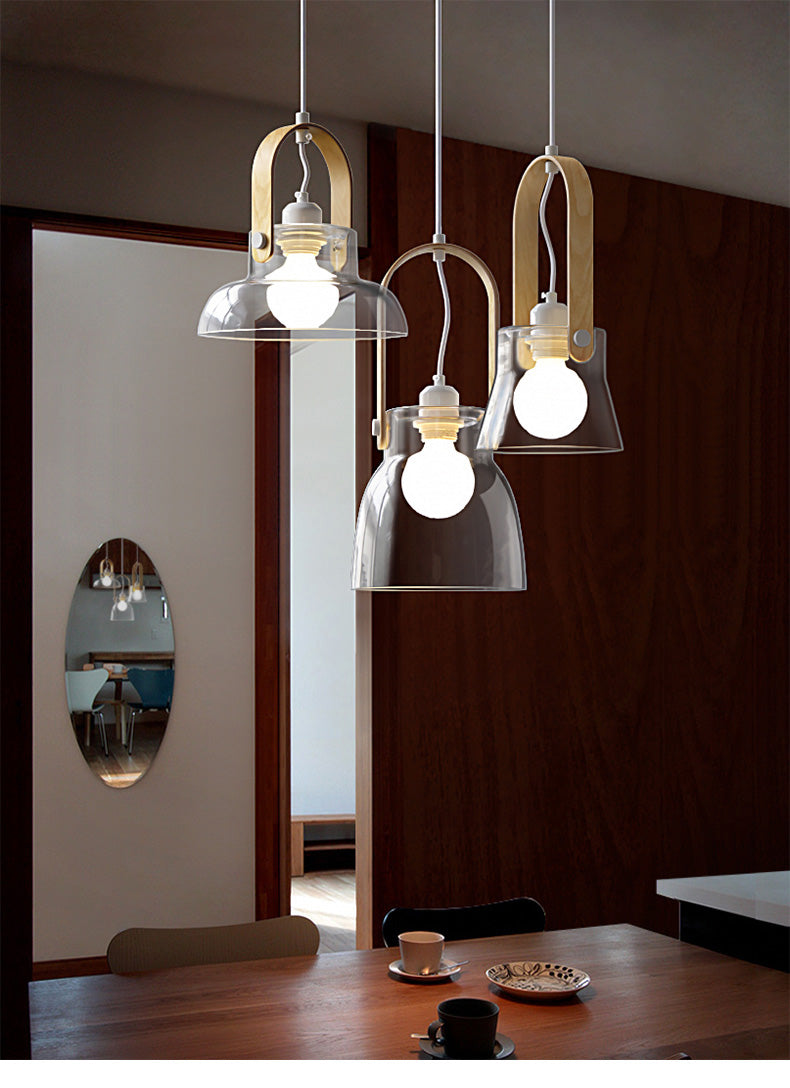 Nordic Wood Handle Glass Pendant Light