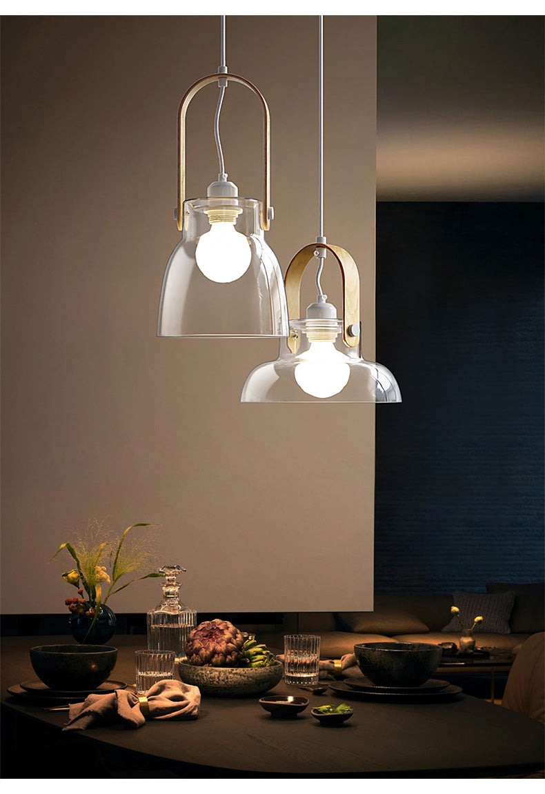 Nordic Wood Handle Glass Pendant Light