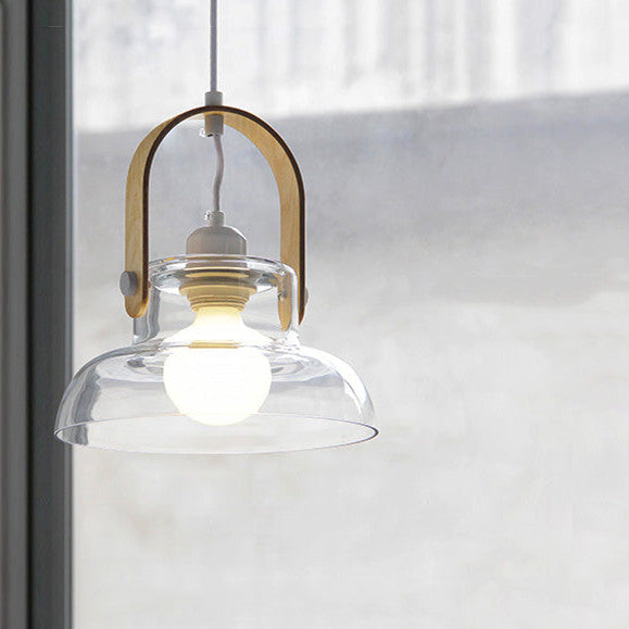 Nordic Wood Handle Glass Pendant Light