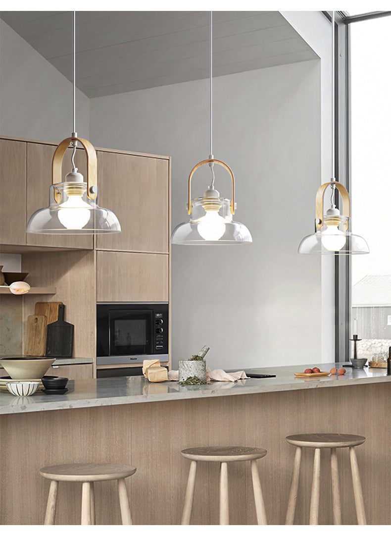 Nordic Wood Handle Glass Pendant Light