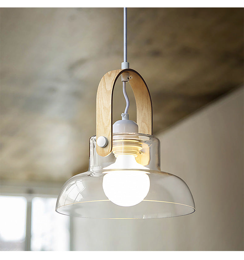 Nordic Wood Handle Glass Pendant Light