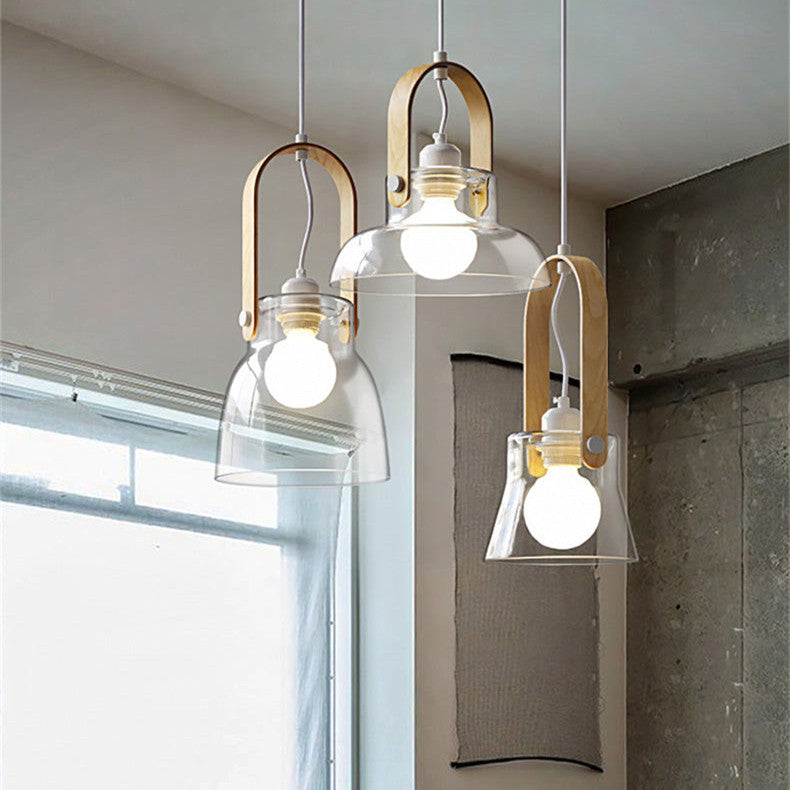 Nordic Wood Handle Glass Pendant Light