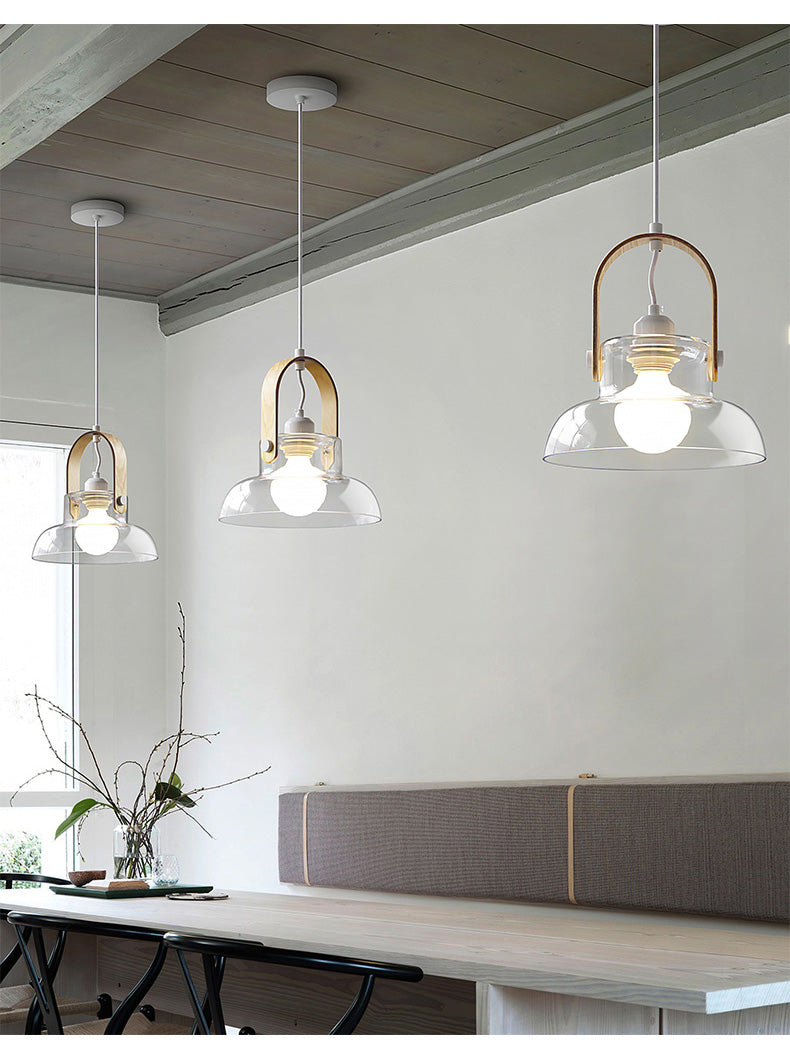 Nordic Wood Handle Glass Pendant Light