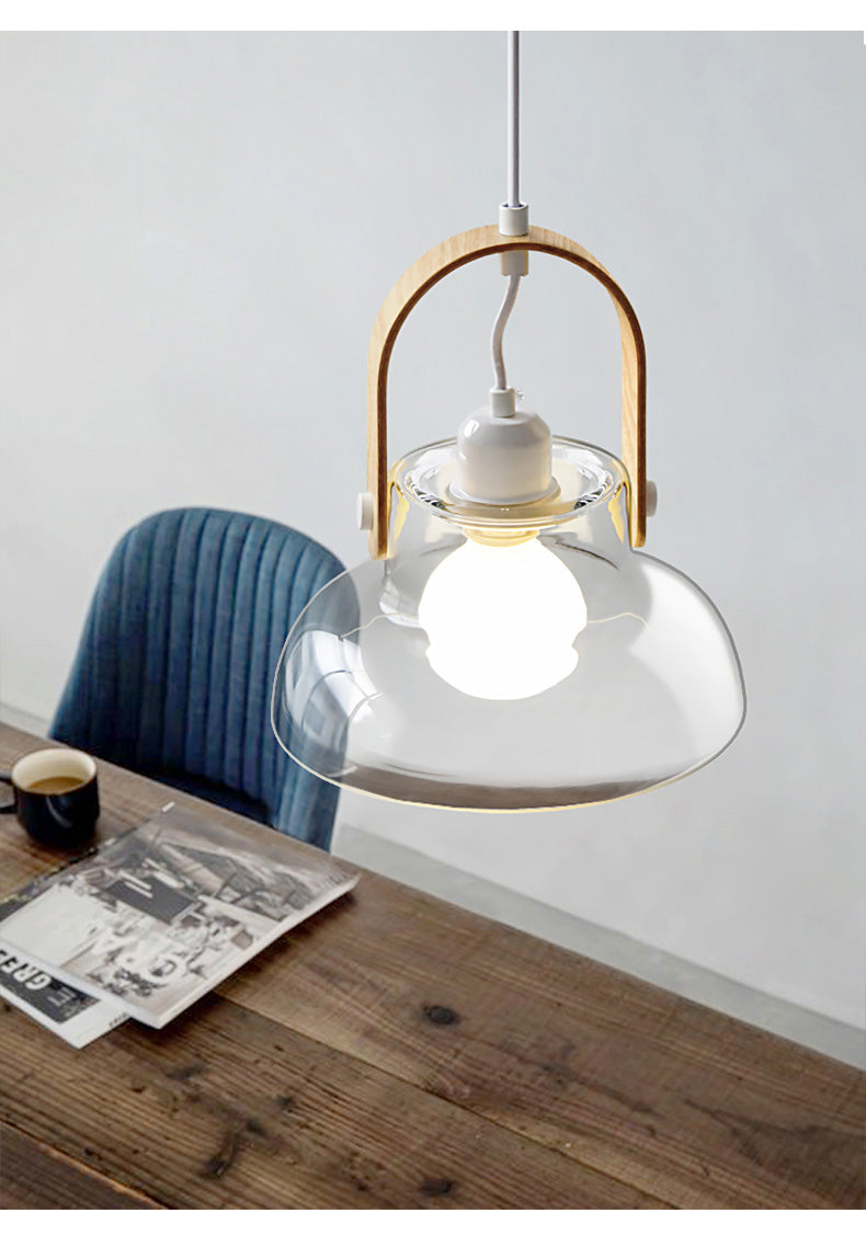 Nordic Wood Handle Glass Pendant Light