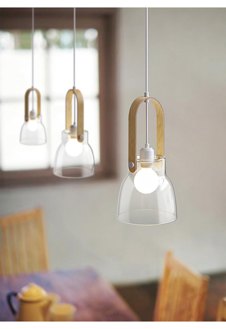 Nordic Wood Handle Glass Pendant Light