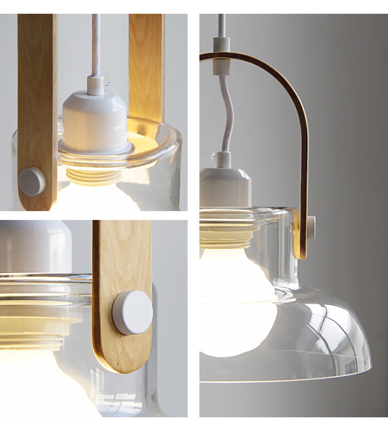 Nordic Wood Handle Glass Pendant Light