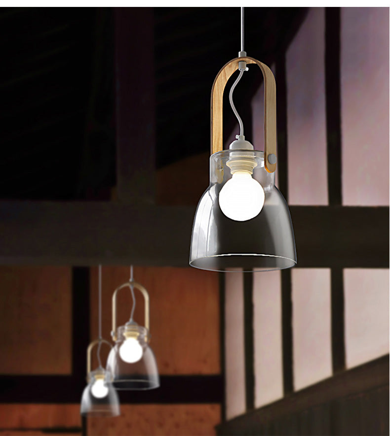 Nordic Wood Handle Glass Pendant Light