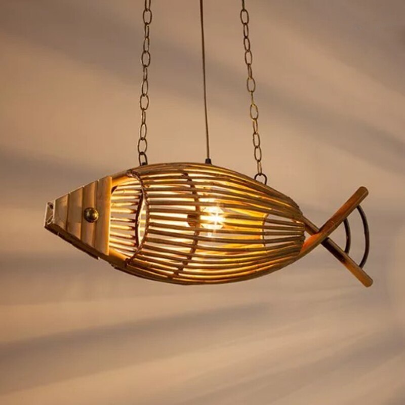 Kitchen Bamboo Fish Chandelier, Hand-Made