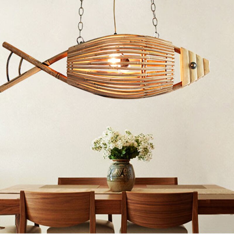 Kitchen Bamboo Fish Chandelier, Hand-Made