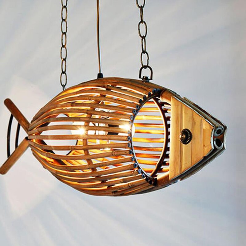 Kitchen Bamboo Fish Chandelier, Hand-Made