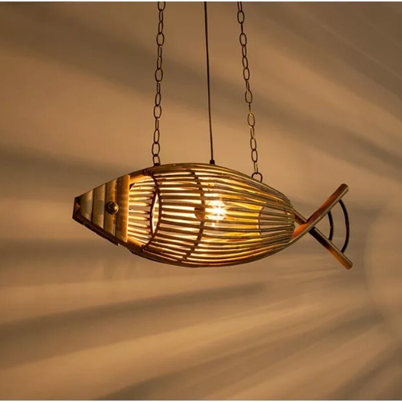 Kitchen Bamboo Fish Chandelier, Hand-Made