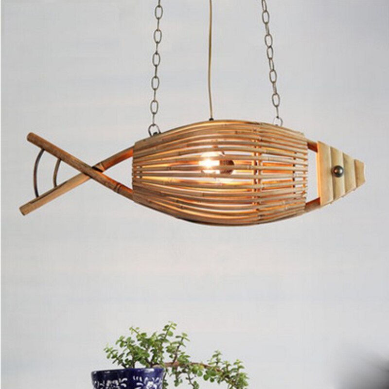 Kitchen Bamboo Fish Chandelier, Hand-Made