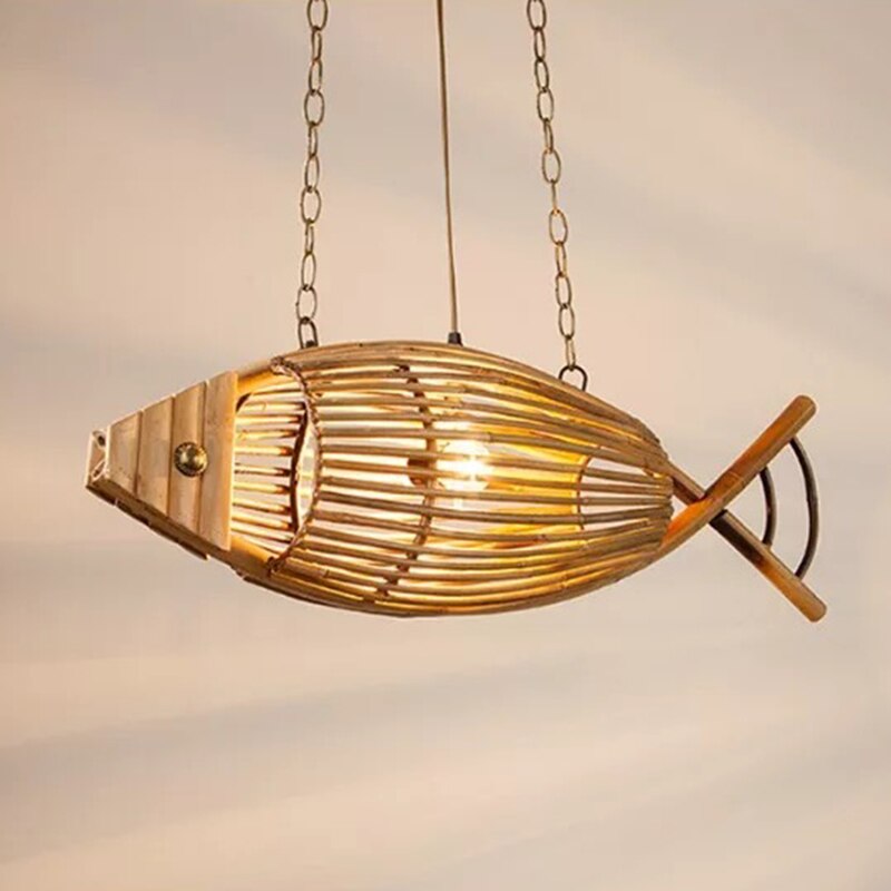 Kitchen Bamboo Fish Chandelier, Hand-Made