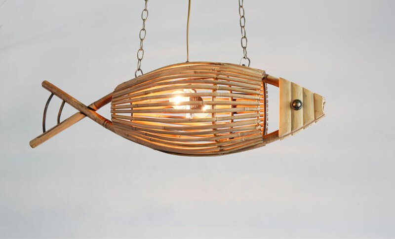 Kitchen Bamboo Fish Chandelier, Hand-Made