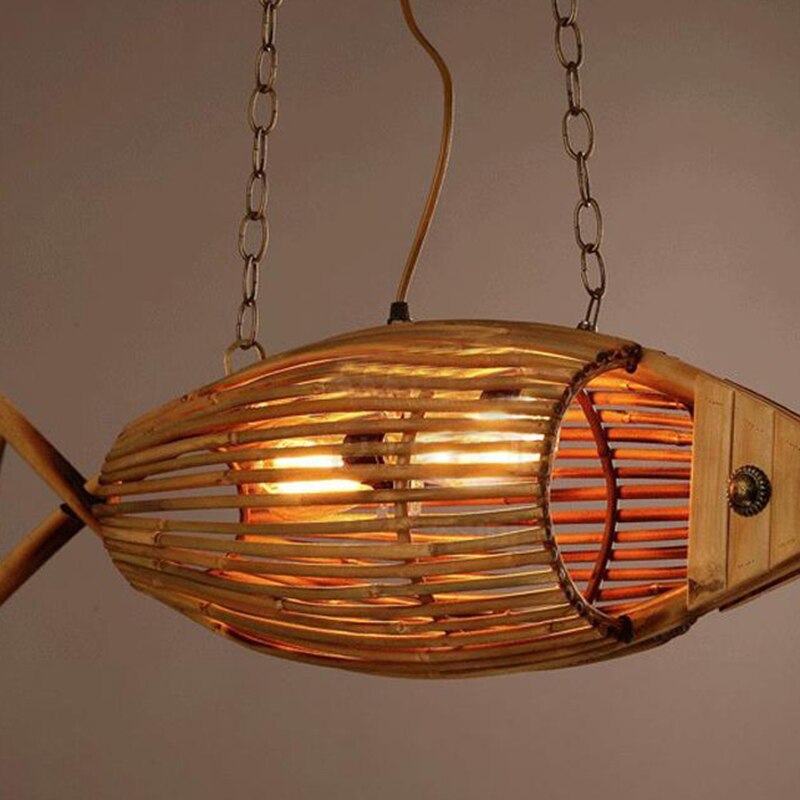 Kitchen Bamboo Fish Chandelier, Hand-Made