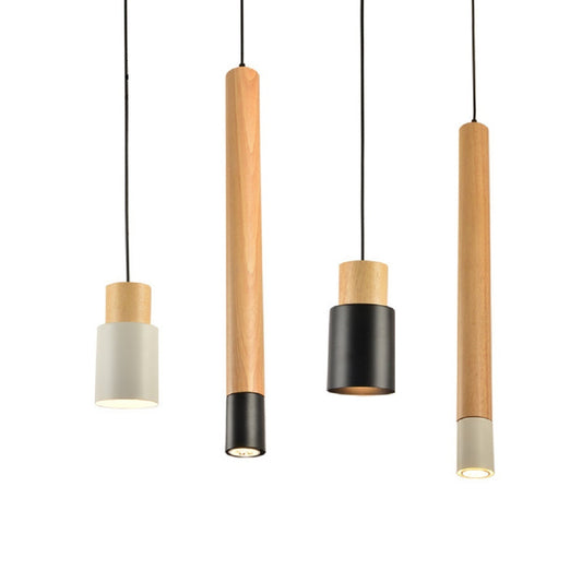 Japanese Wood Pendant Light, Black White