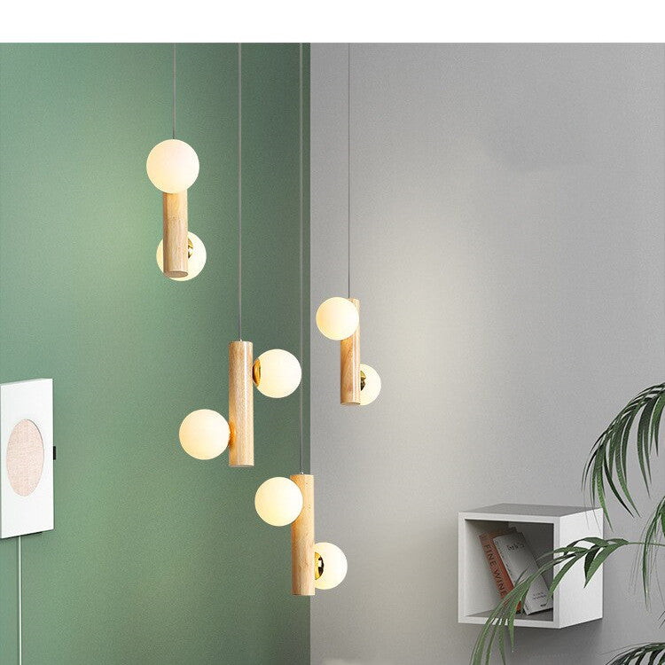 Nordic Cute Wood Glass Pendant Lights