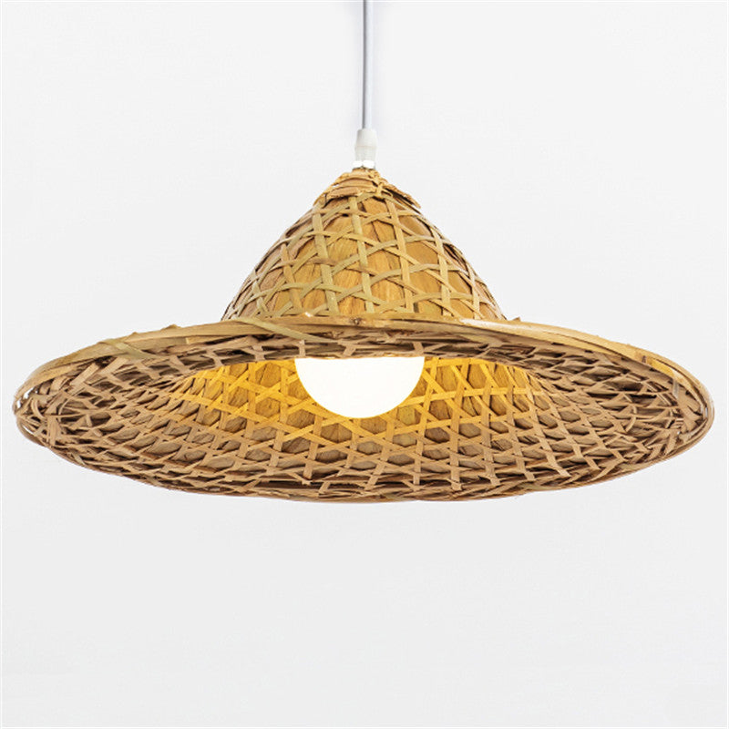 Retro Fisherman's Cap Farmhouse Rattan Pendant Light